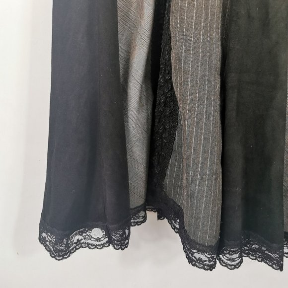 PER UNA M&S Long Flared Panelled Heavy Skirt Black Grey Lace Trim UK 16 Boho - Picture 4 of 7